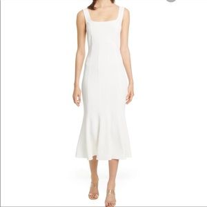 NWT Veronica Beard White Gloria Square-Neck Flare Midi Dress